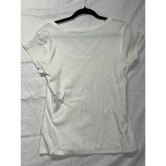 Pilcro Blouse Womens XL White Short-Sleeved Scoop-Neck Loose Fit T-Shirt‎ - Picture 4 of 7